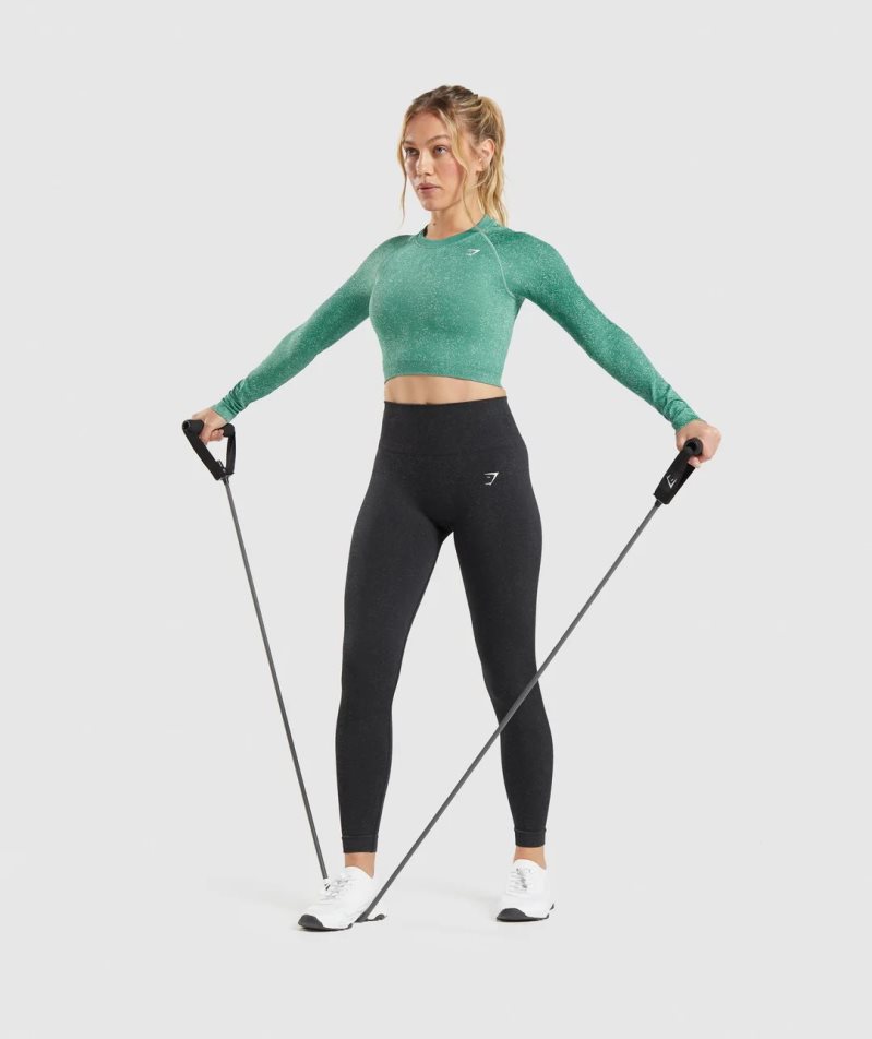 Women's Gymshark Adapt Fleck Seamless Long Sleeve Cropped Tops Green | CA D58A30